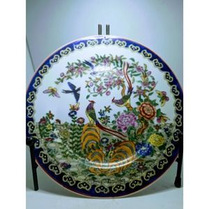 Antique Vintage Chinese Porcelain Plate Bird Peacock Hand Painted Early 1900s